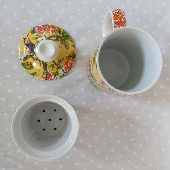 Cost Plus World Market Vintage Ceramic Peacock 3 pc. Tea Infuser Mug w/Lid - Picture 6 of 6